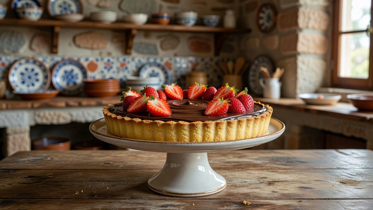 Tarte de Ganache de Chocolate com Morangos